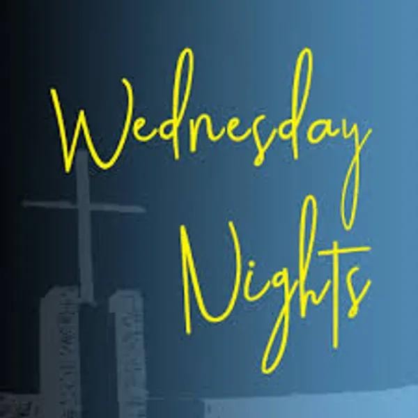 Wednesday Nights graphic with church cross silhouette